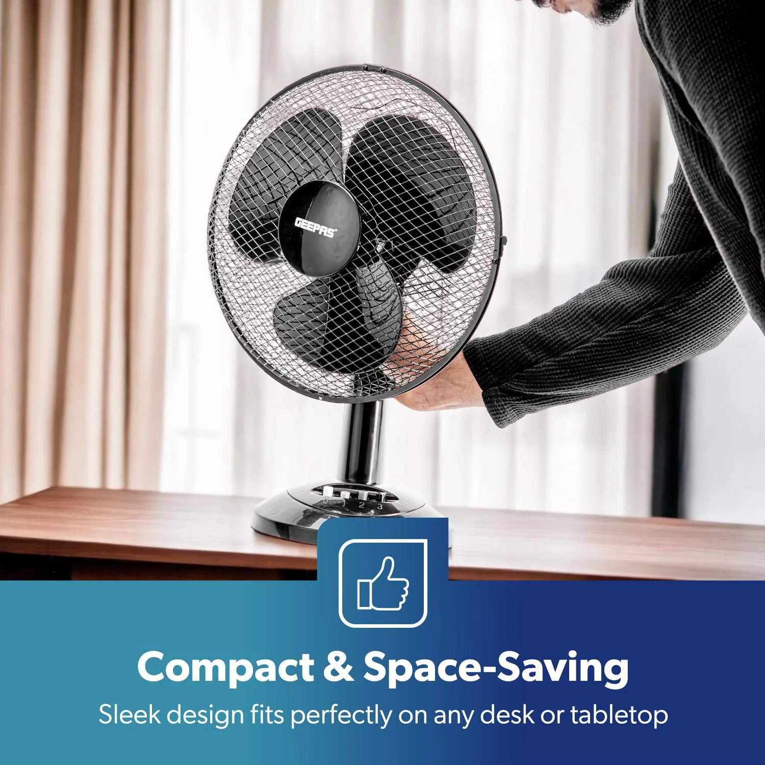 12-Inch Oscillating Black Table Fan with 3 Speed Settings - Image 7