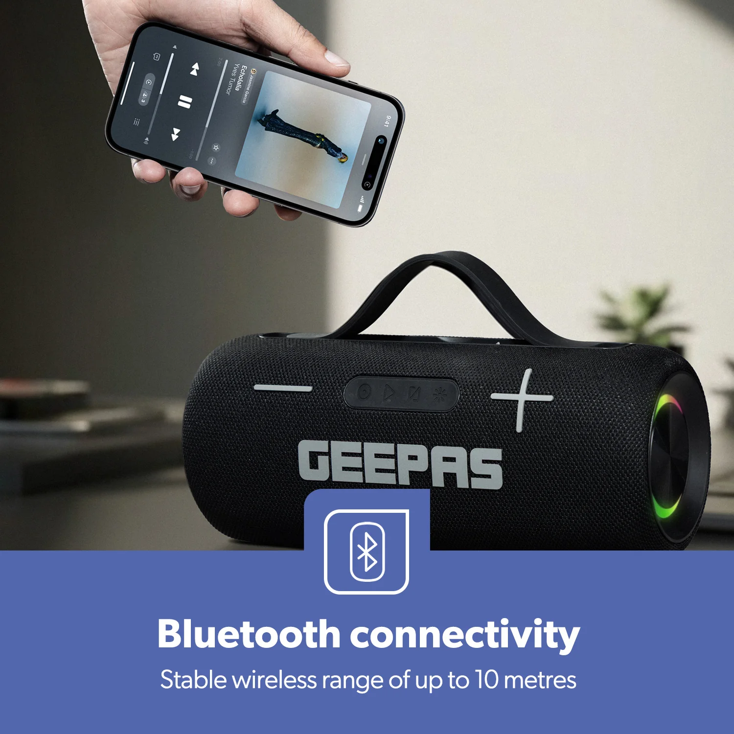 Portable Bluetooth Speaker With Carry Strap IPX5 Wireless RGB Lights - Image 3