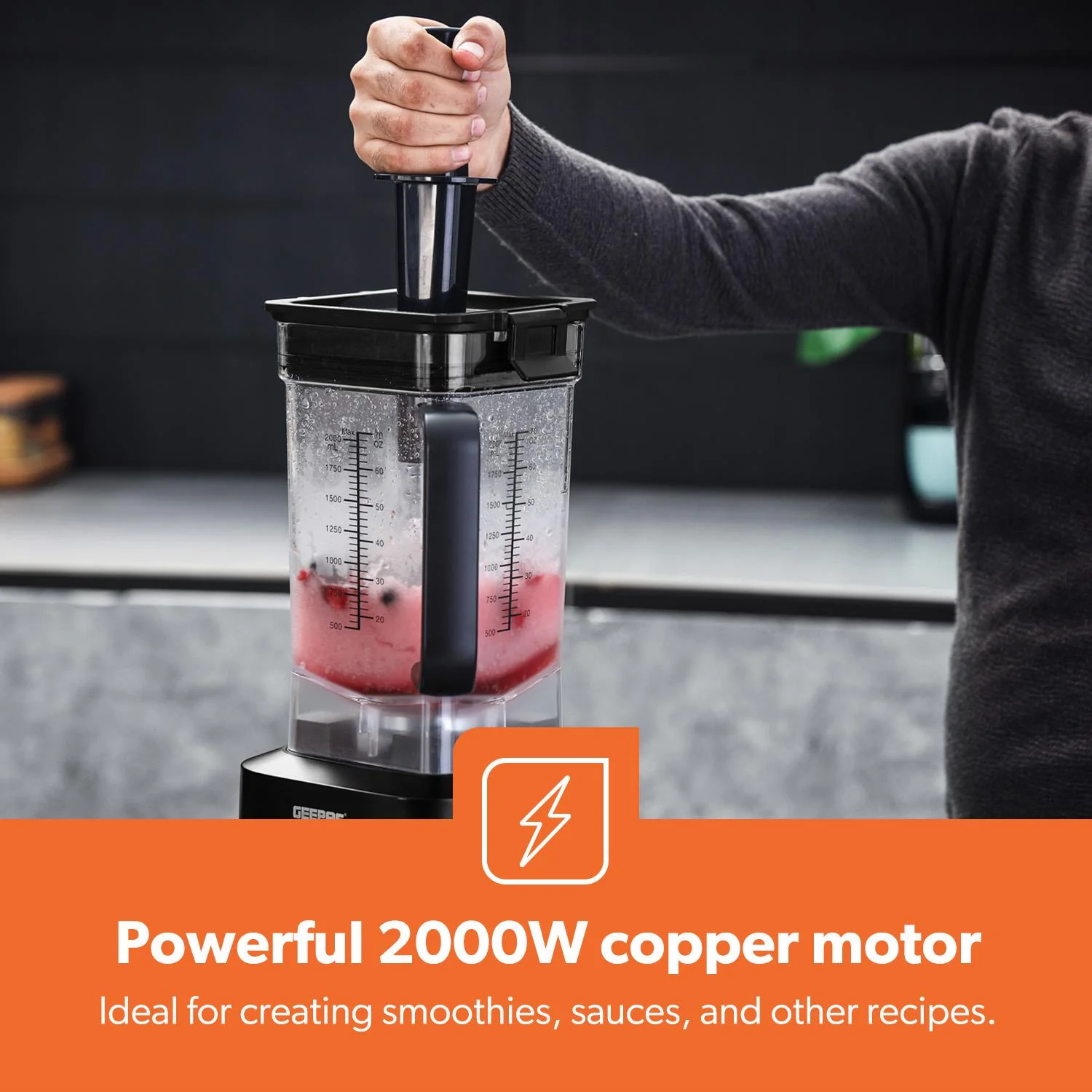 2000W Jug Blender - 2L Smoothie Maker With 5 Speeds, Black - Image 7