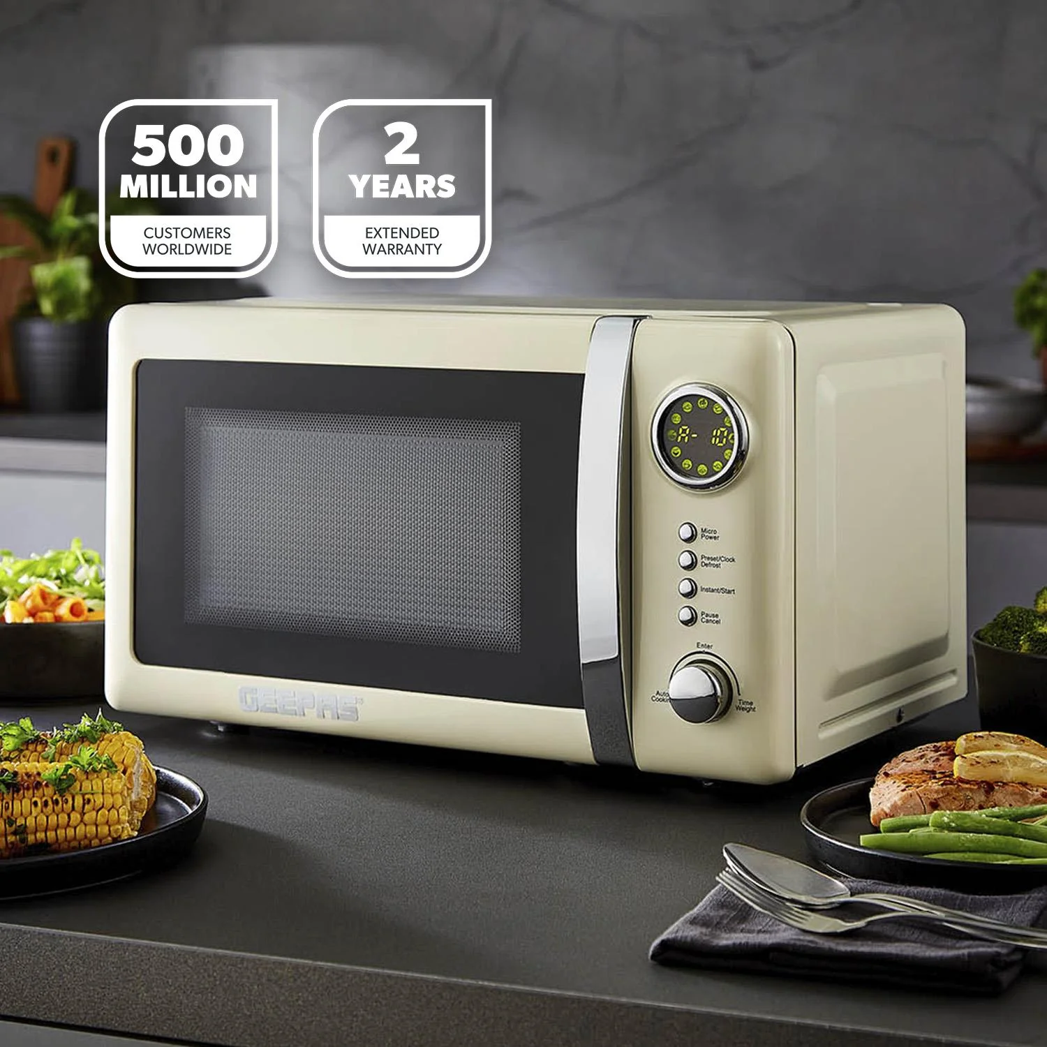 Retrovive Cream Electric Kettle, Toaster and Microwave Oven Set - Image 2
