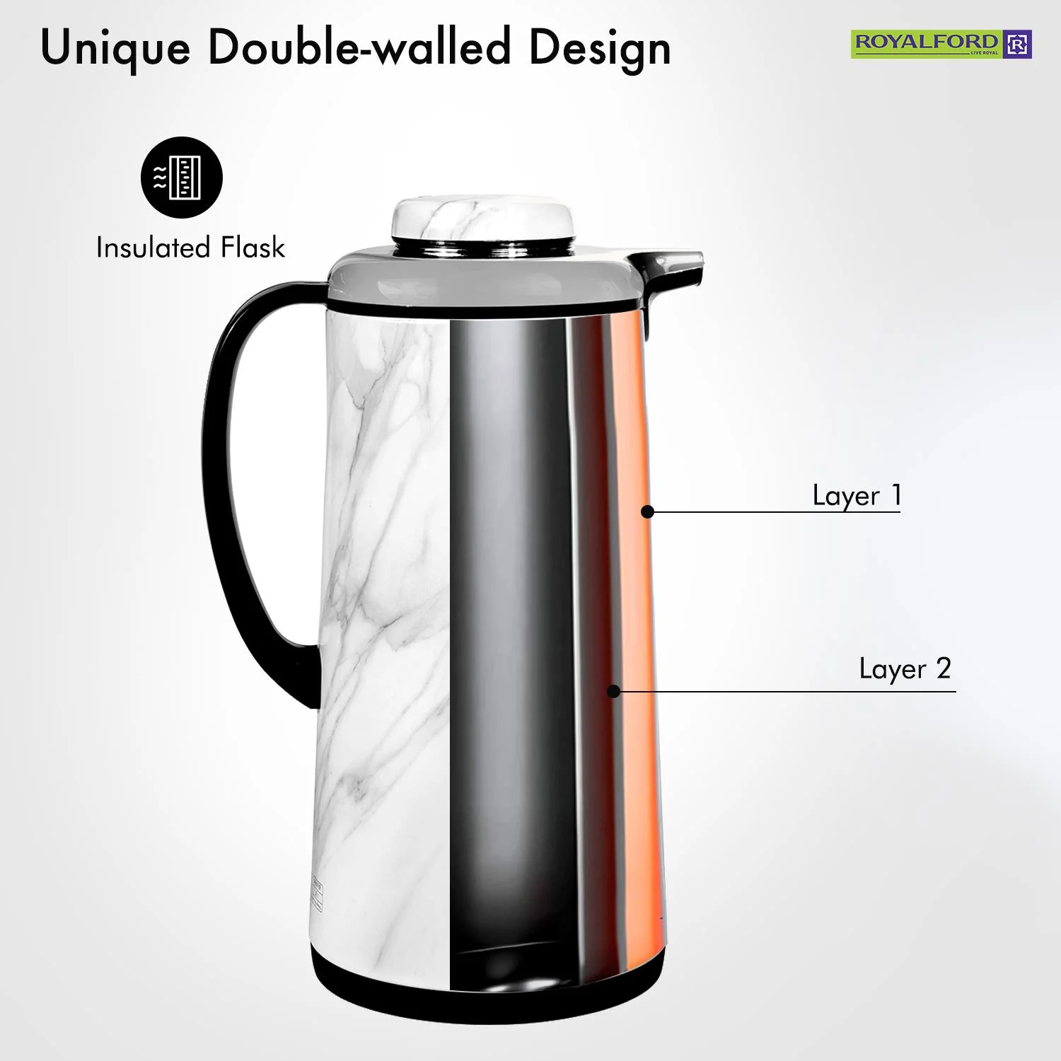 Royalford Marble Vacuum Flask Carafe 1300ML/44OZ Jug - Image 2