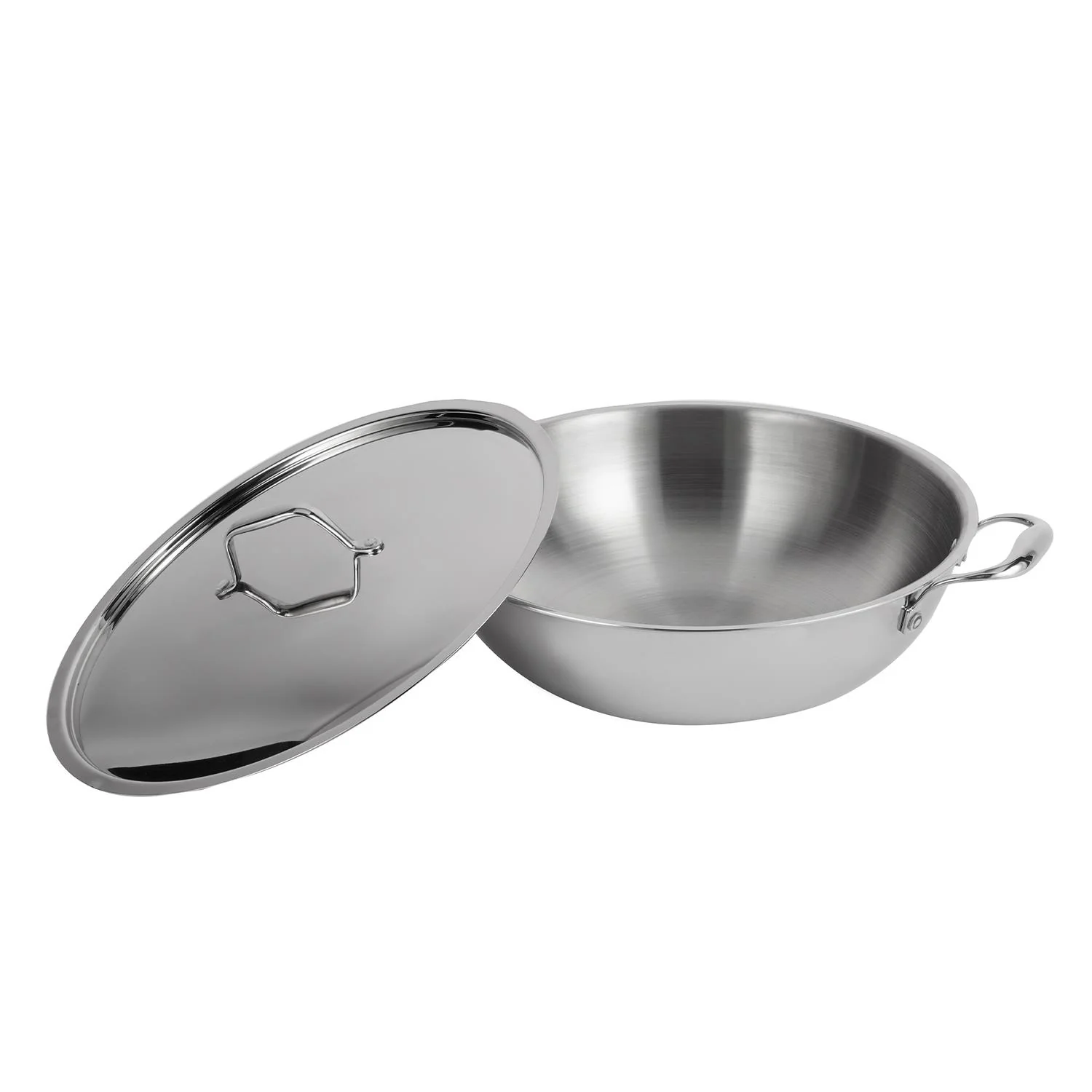 Triply Stainless Steel Wok With Lid (24cm-32cm) - Image 2