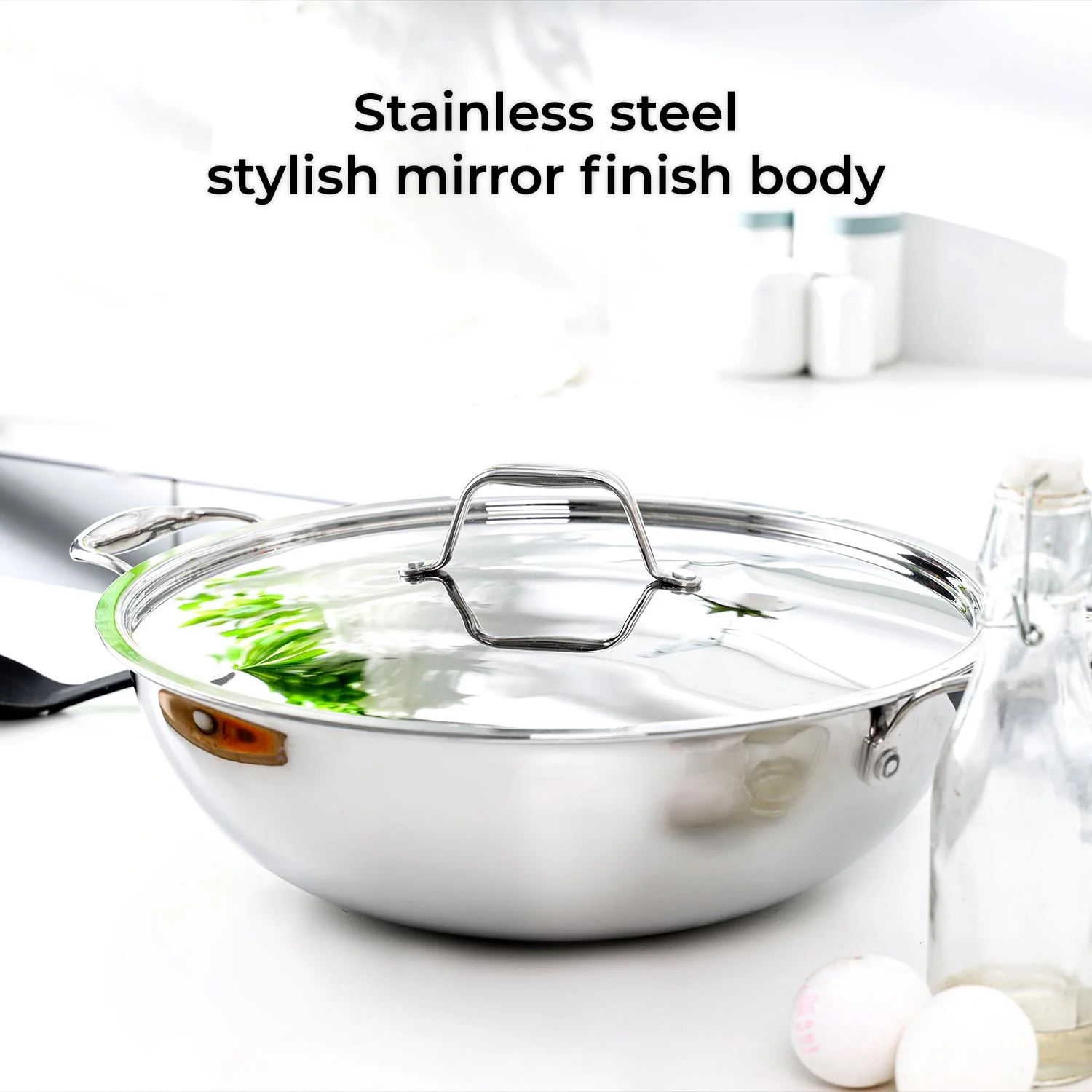 Triply Stainless Steel Wok With Lid (24cm-32cm) - Image 4