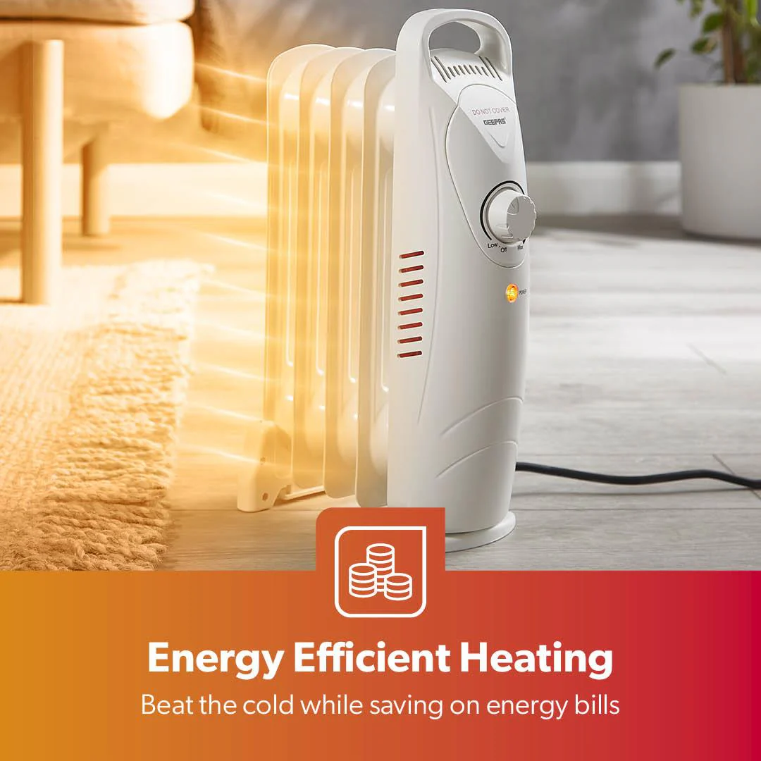 5-Fin White Oil-Filled Radiator 450W Electric Heater - Image 3