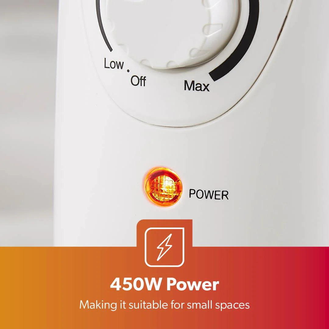 5-Fin White Oil-Filled Radiator 450W Electric Heater - Image 9