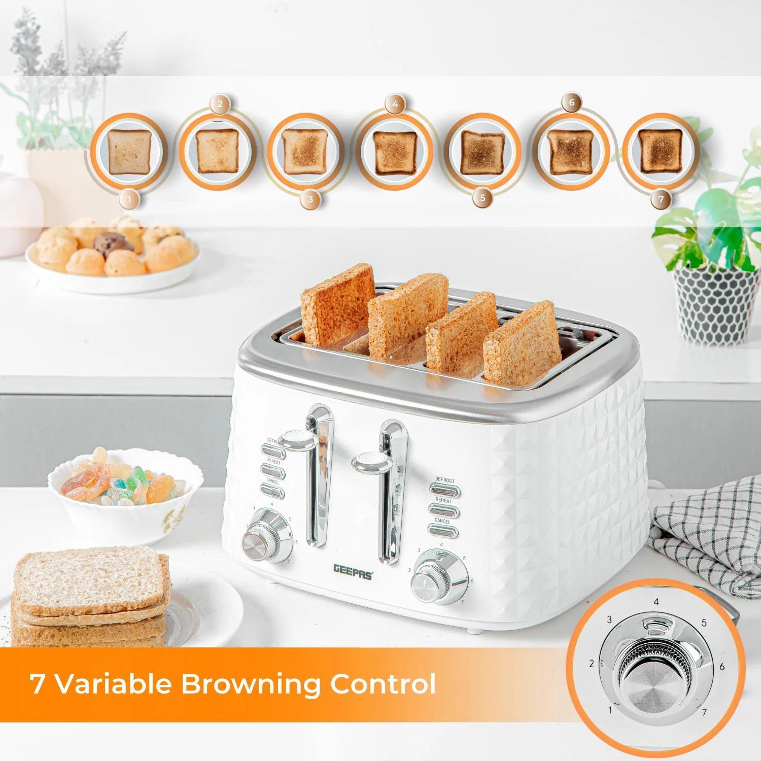White and Black Versatile 4-Slice Toaster 1750W - Image 3