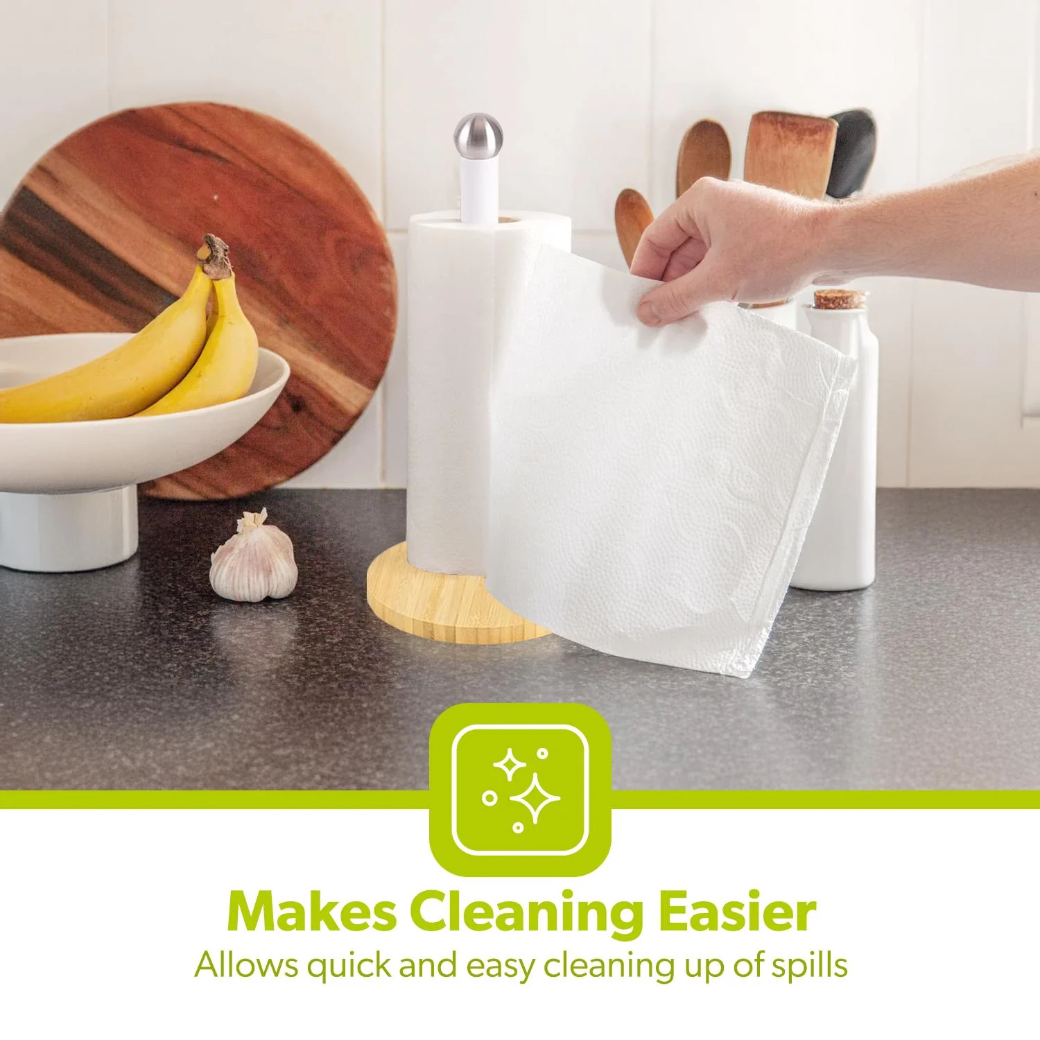 White and Wooden Kitchen Paper Towel Holder - Image 5