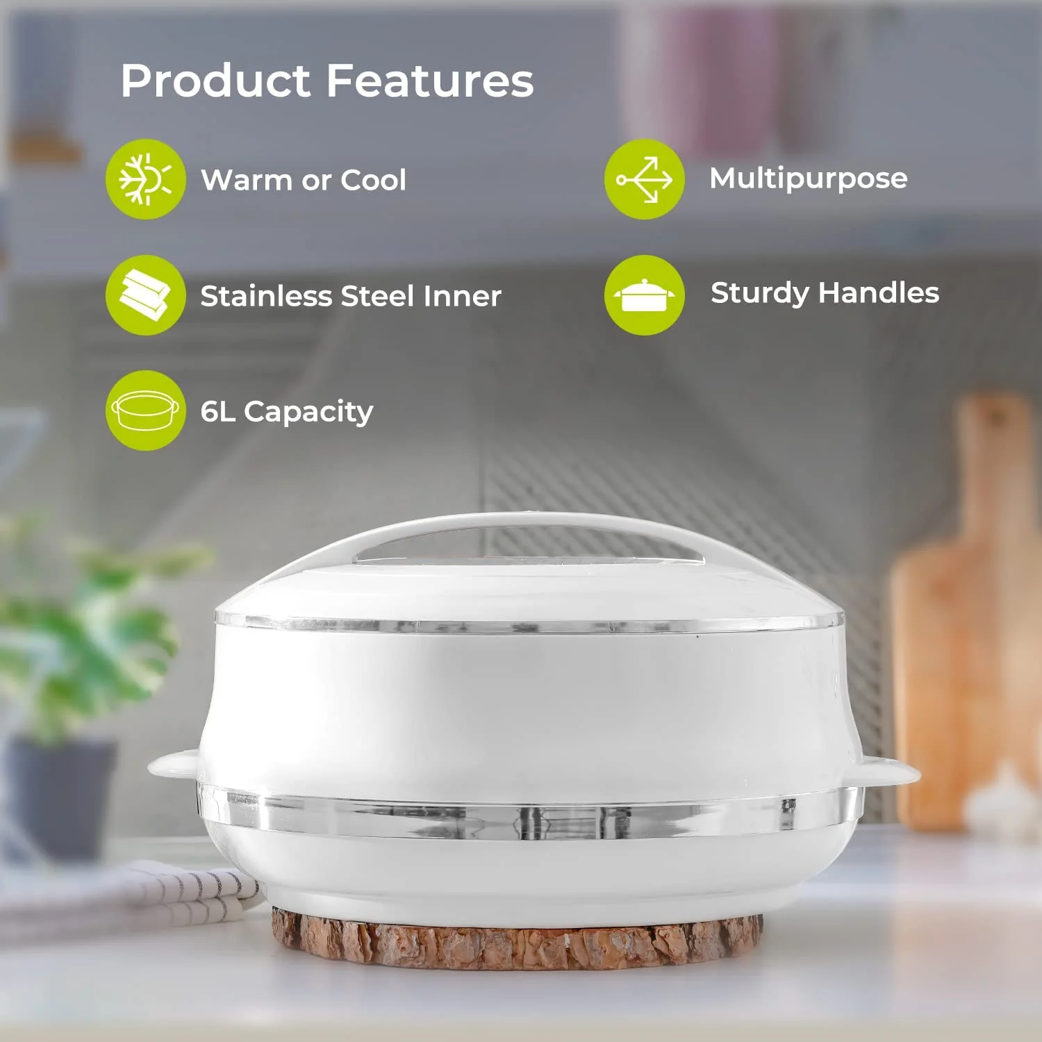 White Insulated Casserole Serving Dish 6L - Image 2