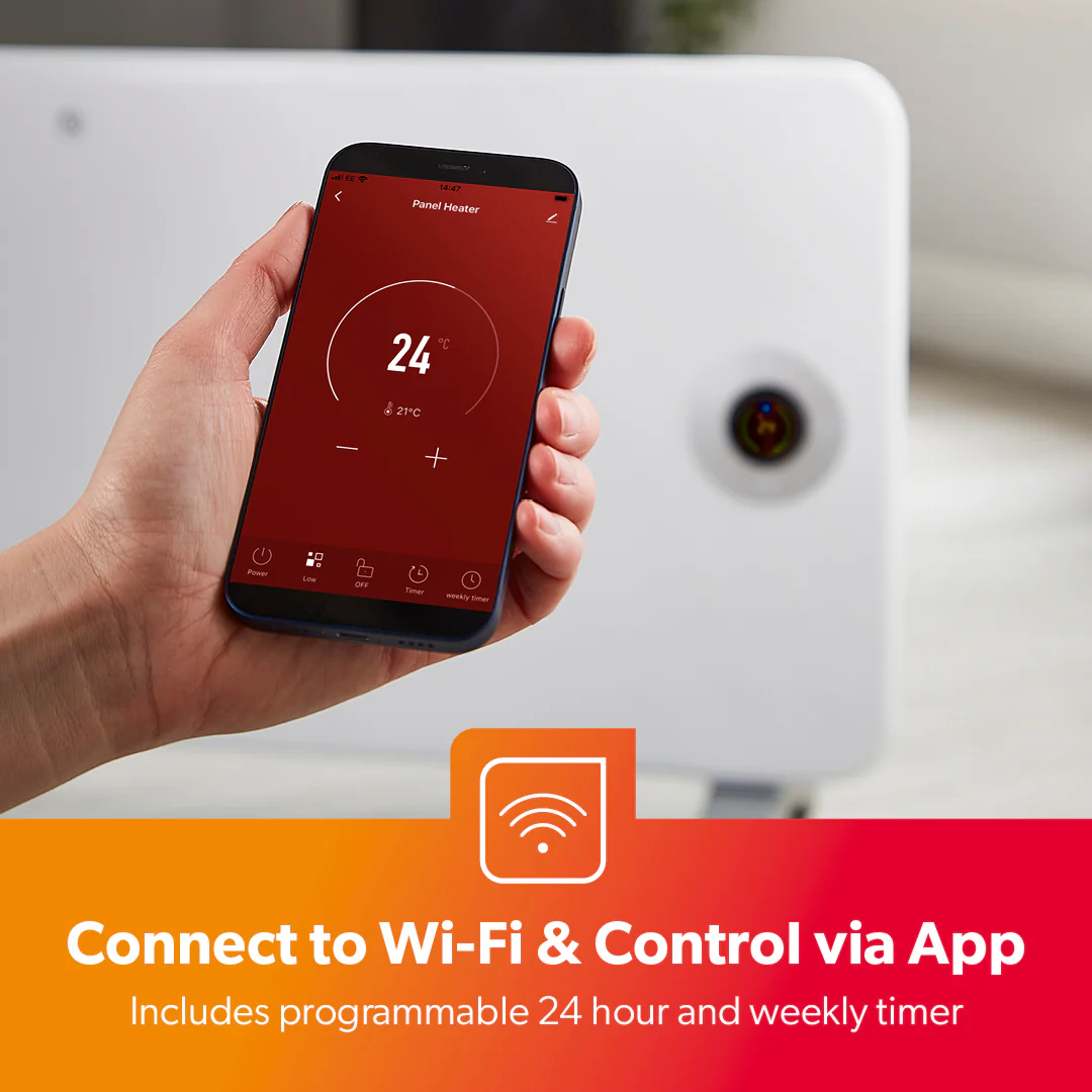 2KW Wi-Fi Controlled White Smart Panel Radiator Heater - Image 3